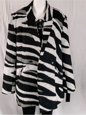 RD Style Black and White Zebra Print Pea Coat